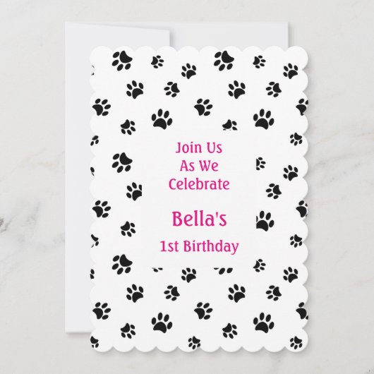 Black Paw Prints Pet Verjaardag uitnodiging (Voorkant)