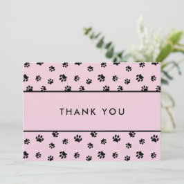Black Paw Prints Pink Pet Care Business Thank You Kaart