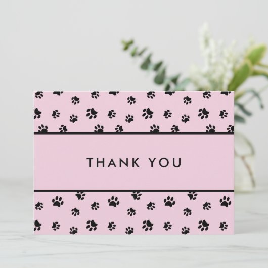 Black Paw Prints Pink Pet Care Business Thank You Kaart (Staand voorkant)