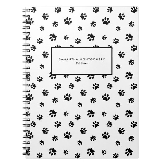 Black Paw Prints Professionele Huisdieroppasser Notitieboek (Voorkant)
