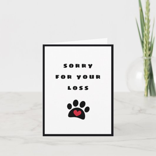 Black Pawprint Red Heart Sorry voor uw verlies Pet Kaart (Voorkant)
