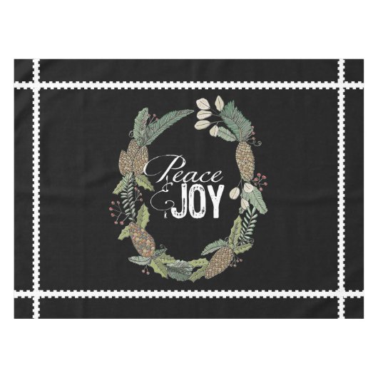 Black Peace Joy Evergreen Cones Wreath Tablecloth Tafelkleed (Voorkant (Horizontaal))