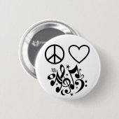 Black Peace Sign Red Heart Musical Harmony Ronde Button 5,7 Cm (Voorkant /achterkant)