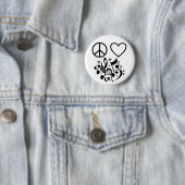 Black Peace Sign Red Heart Musical Harmony Ronde Button 5,7 Cm (In situ)