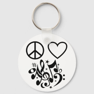 Black Peace Symbol Love Heart Dancing Muzieknoten Sleutelhanger