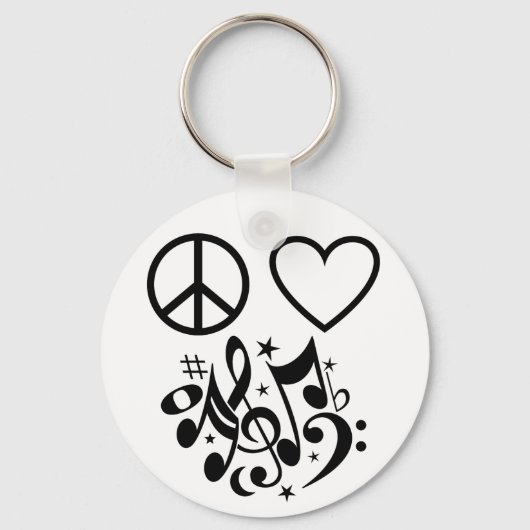 Black Peace Symbol Love Heart Dancing Muzieknoten Sleutelhanger (Voorkant)