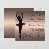 Black & Peach Ballerina verjaardagsuitnodiging Kaart (Voorkant / Achterkant)