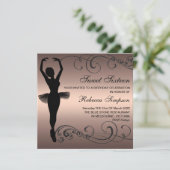 Black & Peach Ballerina verjaardagsuitnodiging Kaart (Staand voorkant)