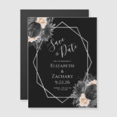 Black Peach Floral Geo Bewaar de datum Magnetische Uitnodiging (Voorkant / Achterkant)