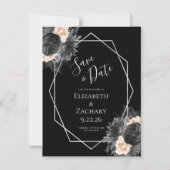 Black Peach Floral Geo Bewaar de datum Magnetische Uitnodiging (Voorkant)