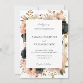 Black Peach Gold Floral Customizable Wedding  Kaart (Voorkant)