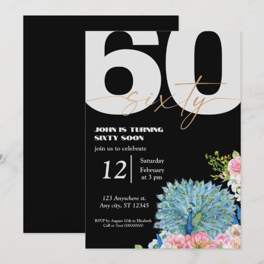 Black Peacock 60e verjaardag Uitnodigingen (Voorkant / Achterkant)