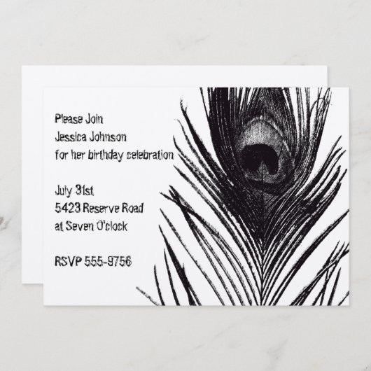 Black Peacock Birthday Kaart (Voorkant / Achterkant)