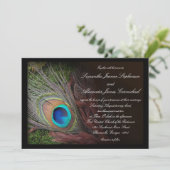 Black Peacock Feather w / Moss bruiloft uitnodigin Kaart (Staand voorkant)