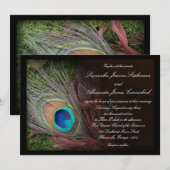 Black Peacock Feather w / Moss bruiloft uitnodigin Kaart (Voorkant / Achterkant)