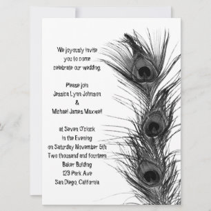 Black Peacock Feathers Wedding Invitation Kaart