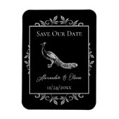 Black Peacock Flourish Save the Date Magnet Magneet (Verticaal)