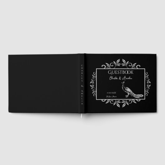 Black Peacock Flourish Wedding Guest Book Gastenboek (Volledig)