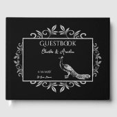 Black Peacock Flourish Wedding Guest Book Gastenboek (Voorkant)