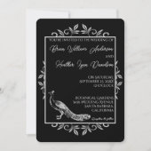 Black Peacock Flourish Wedding Invitation Kaart (Voorkant)