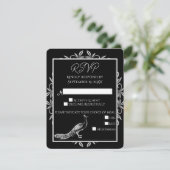 Black Peacock Flourish Wedding RSVP-kaart RSVP Kaartje (Staand voorkant)