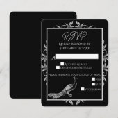 Black Peacock Flourish Wedding RSVP-kaart RSVP Kaartje (Voorkant / Achterkant)