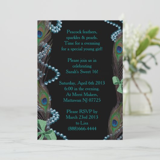 Black Peacock-uitnodiging Kaart (Staand voorkant)