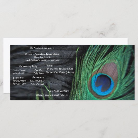Black Peacock Velvet Achtergrond Trouwprogramma Programmakaart (Voorkant / Achterkant)