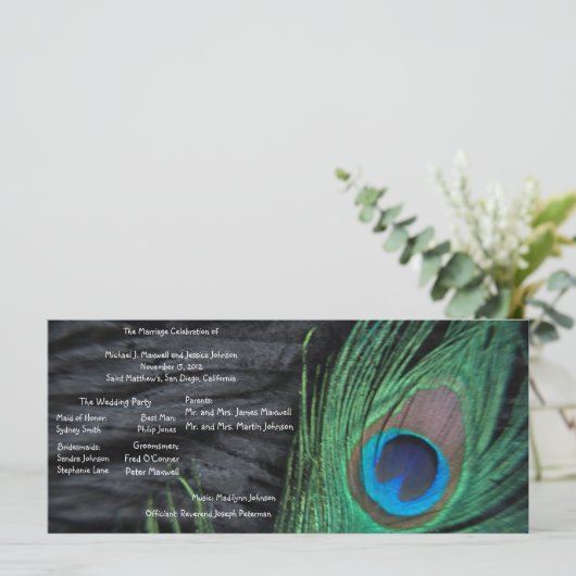 Black Peacock Velvet Achtergrond Trouwprogramma Programmakaart (Staand voorkant)