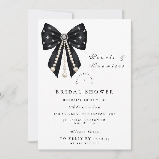 Black Pearl Bow Bridal Shower Kaart (Voorkant)