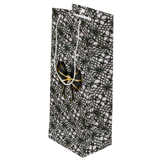 Black Pearl Lace en Bow Wijn Cadeautas (Achterkant Gekanteld)