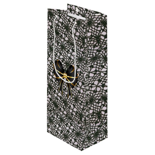 Black Pearl Lace en Bow Wijn Cadeautas (Voorkant Gekanteld)