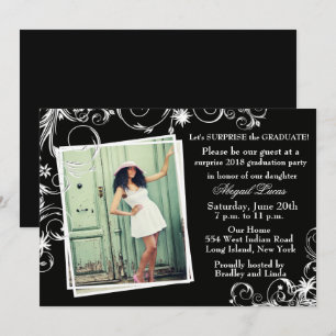 Black & Pearl Swirl Afstuderen Uitnodiging