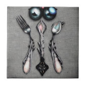 Black Pearls Surreal Silverware Tegeltje (Voorkant)