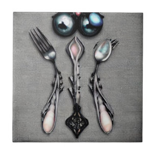 Black Pearls Surreal Silverware Tegeltje