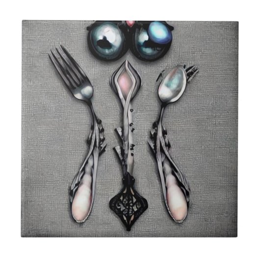 Black Pearls Surreal Silverware Tegeltje (Voorkant)
