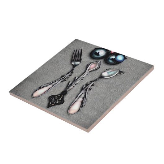 Black Pearls Surreal Silverware Tegeltje (Zijkant)