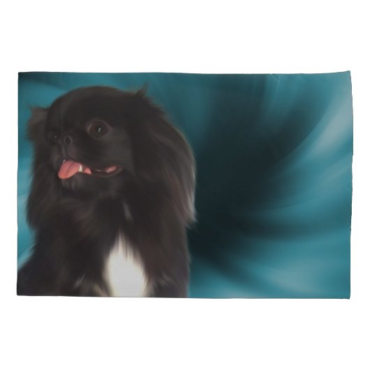 Black Pekingese Blue Swirls Dog Art Kussensloop (Achterkant)