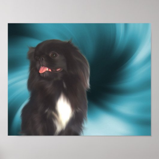 Black Pekingese Blue Swirls Dog Art Poster (Voorkant)