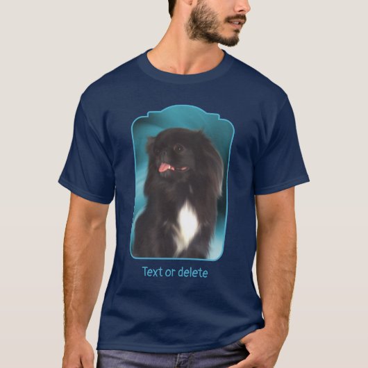 Black Pekingese Blue Swirls Dog Art T-shirt (Voorkant)
