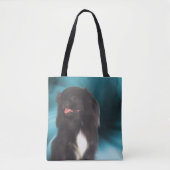 Black Pekingese Blue Swirls Dog Art Tote Bag (Voorkant)