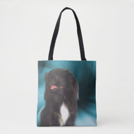 Black Pekingese Blue Swirls Dog Art Tote Bag