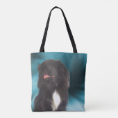 Black Pekingese Blue Swirls Dog Art Tote Bag (Achterkant)