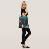 Black Pekingese Blue Swirls Dog Art Tote Bag (Op model)