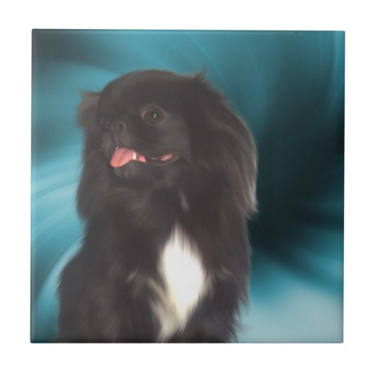 Black Pekingese Dog Animal Art Tegeltje (Voorkant)