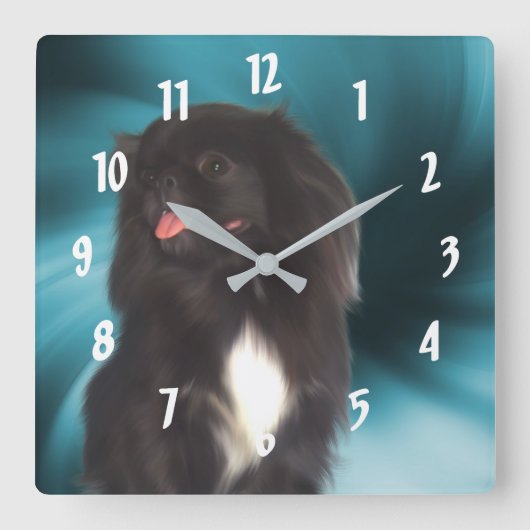 Black Pekingese Dog Art Vierkante Klok (Voorkant)