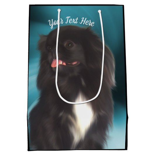 Black Pekingese Dog Persoonlijk Medium Cadeauzakje (Achterkant)