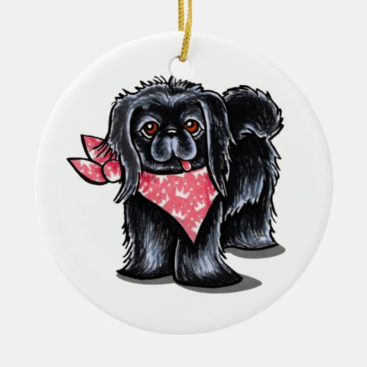 Black Pekingese Pink Princess Keramisch Ornament (Voorkant)