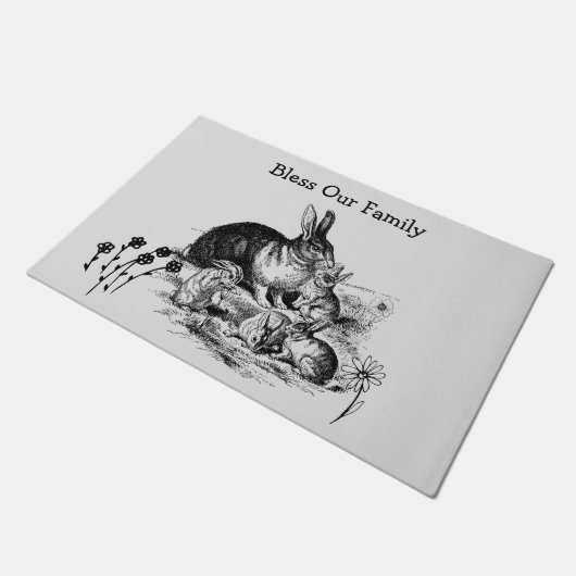 Black Pencil Art Bunny Family Doormat Deurmat (Schuin)