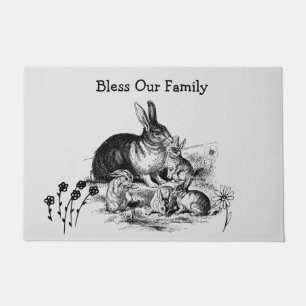 Black Pencil Art Bunny Family Doormat Deurmat